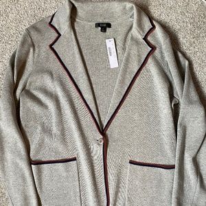 NWT J.Crew Boyfriend Sweater Blazer in Heather Navy Contrast Trim Cardigan